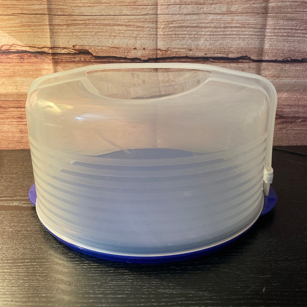 Tupperware Round Cake Taker Carrier w/ Handle 3 Layer Cobalt Laquer Blue